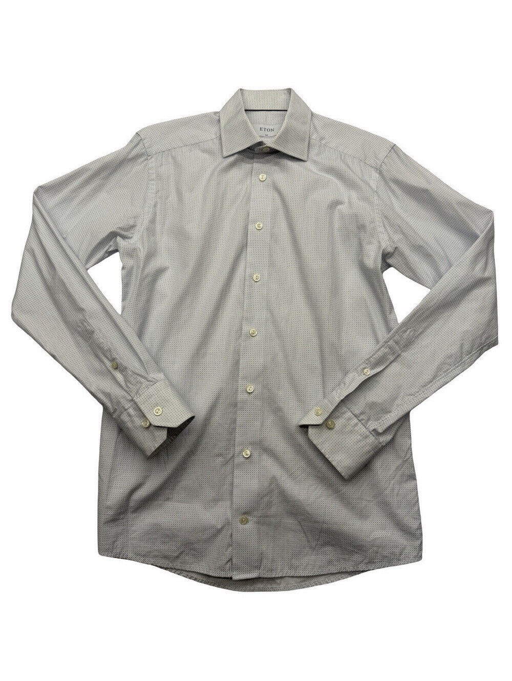 Eton Slim Fit Poplin Dress Shirt Cotton Geometric White Blue Size 38 | 15